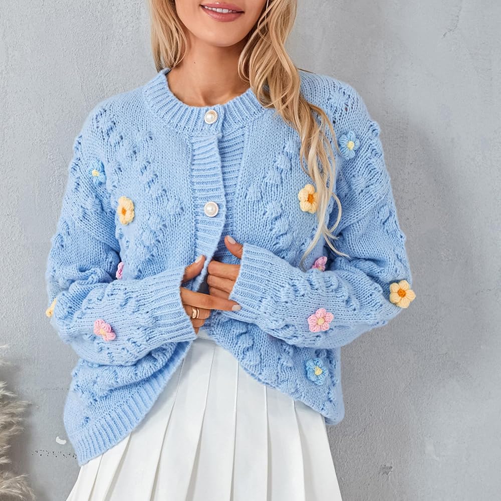 Women Y2K Handmade Crochet Cardigan 3D Flower Embroidery